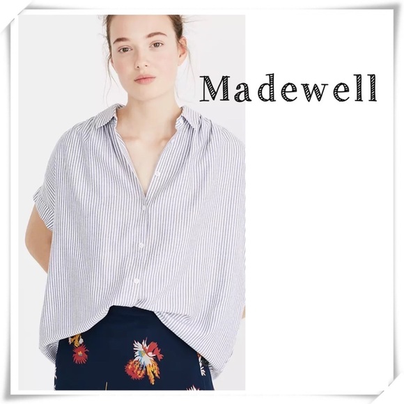 MADEWELL Central Shirt in Benton Stripe Blue Style G7334 - Picture 1 of 6